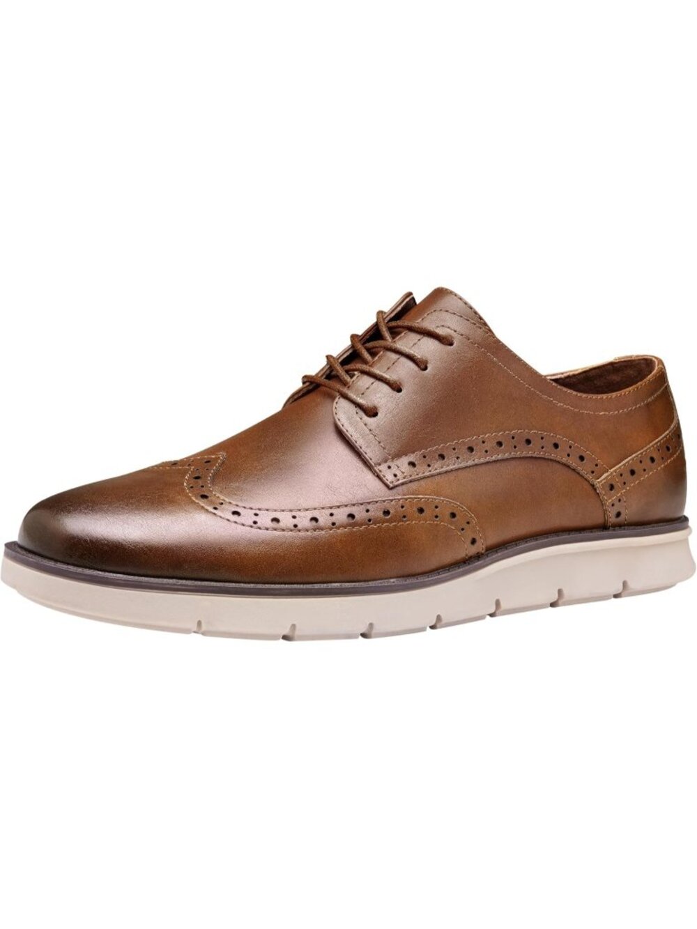 Men's Coffee Faux Leather Wingtip Round Toe Comfortable Oxford Dress Sneaker